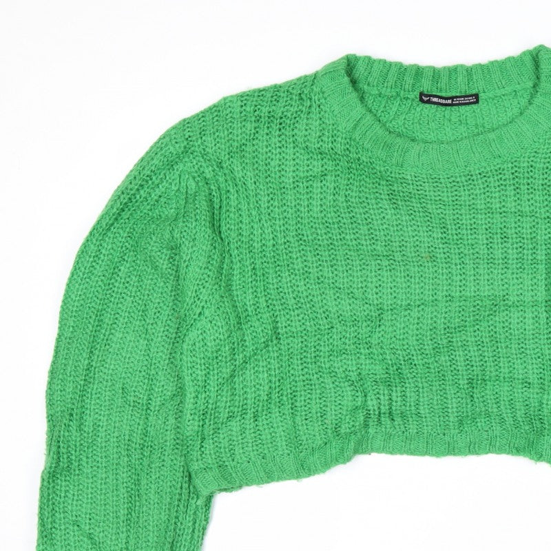 Threadbare Women Green UK 10 Cable Knit Cropped Pullover Jumper