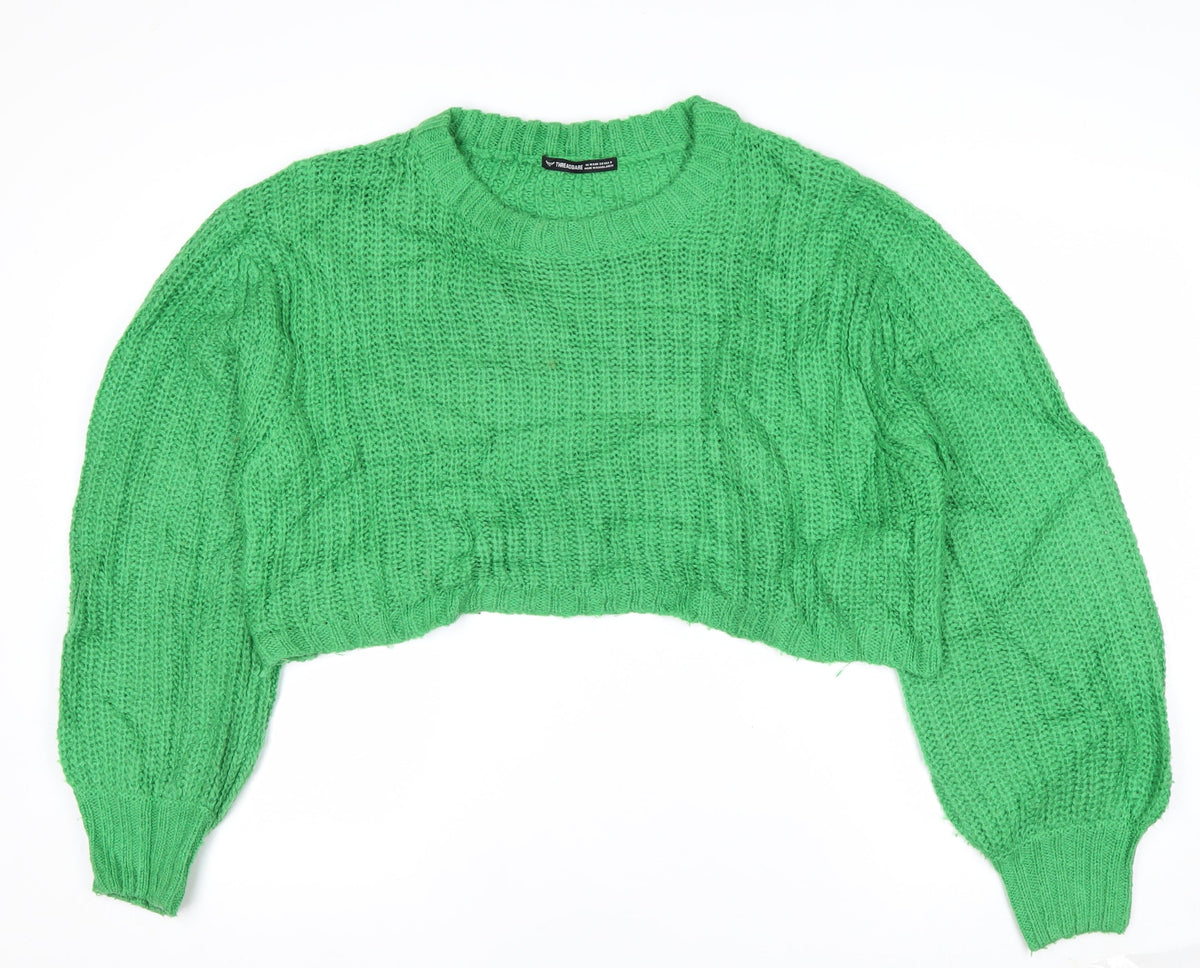 Threadbare Women Green UK 10 Cable Knit Cropped Pullover Jumper