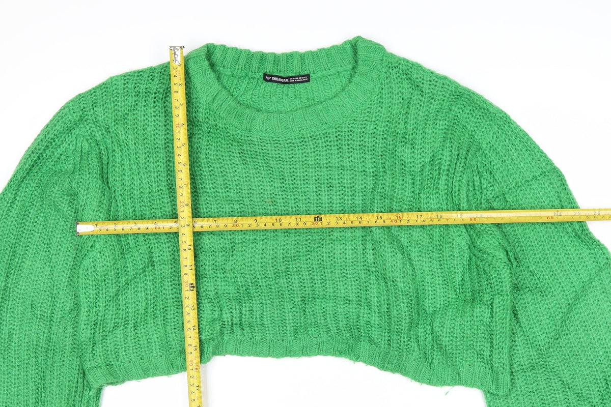 Threadbare Women Green UK 10 Cable Knit Cropped Pullover Jumper