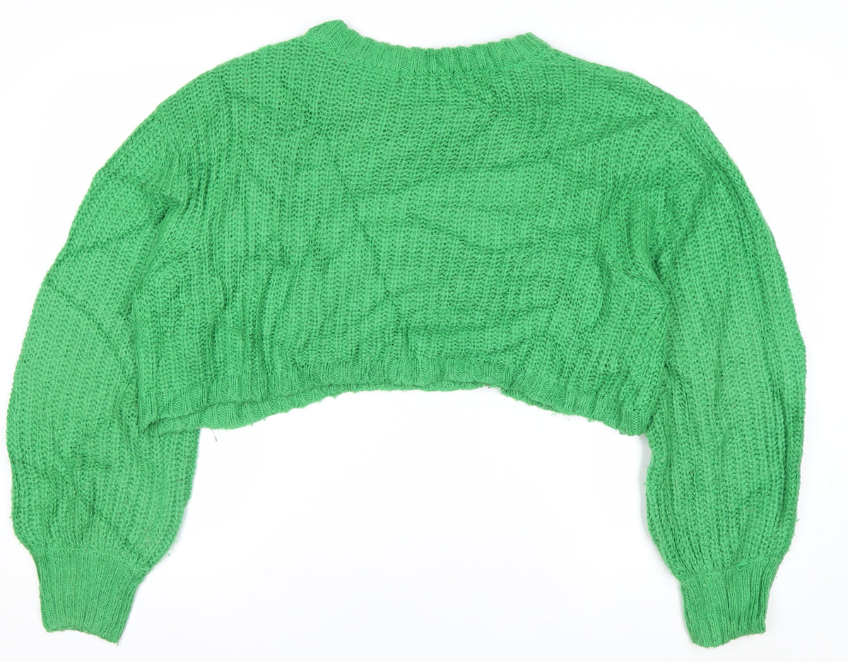 Threadbare Women Green UK 10 Cable Knit Cropped Pullover Jumper