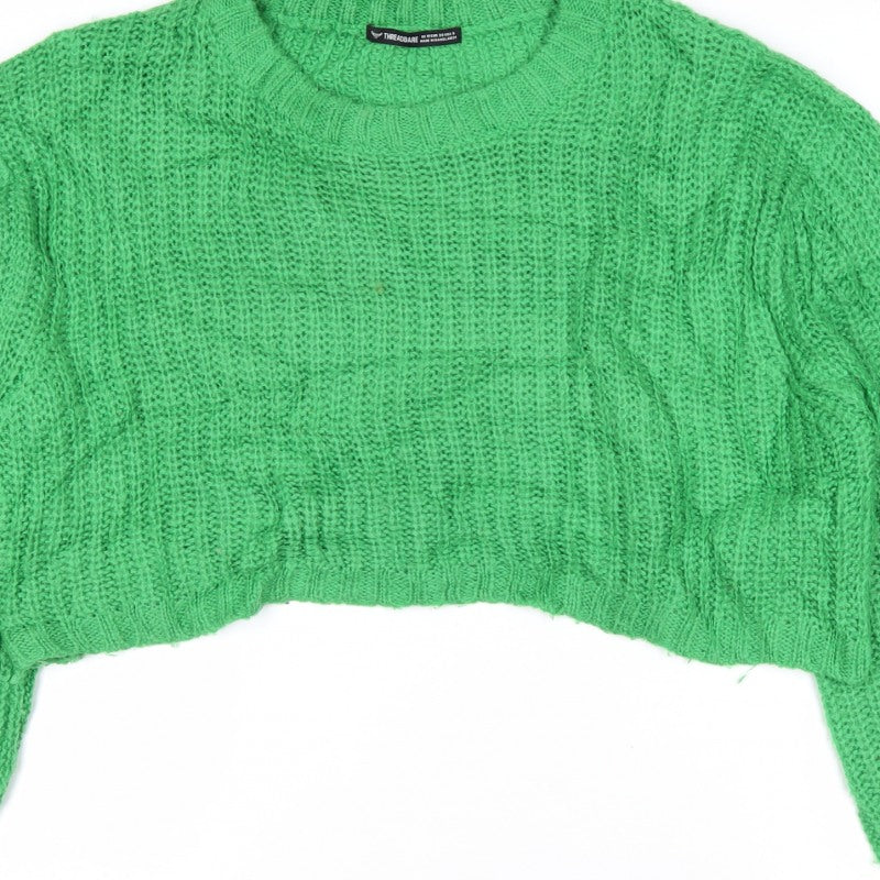 Threadbare Women Green UK 10 Cable Knit Cropped Pullover Jumper