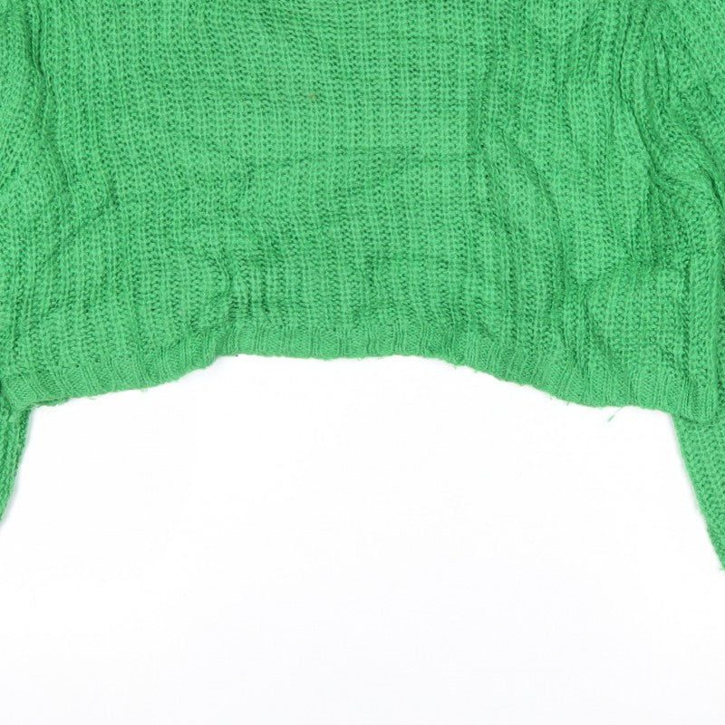 Threadbare Women Green UK 10 Cable Knit Cropped Pullover Jumper