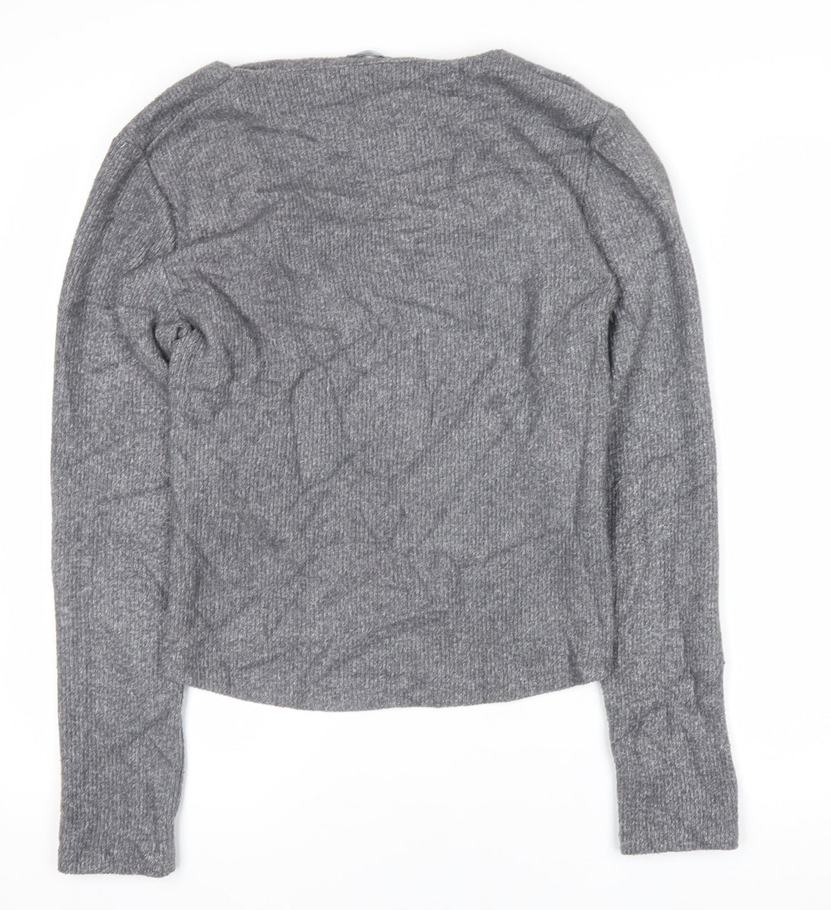 Zara Women Grey L Wrap V-Neck Long Sleeve Knit Jumper