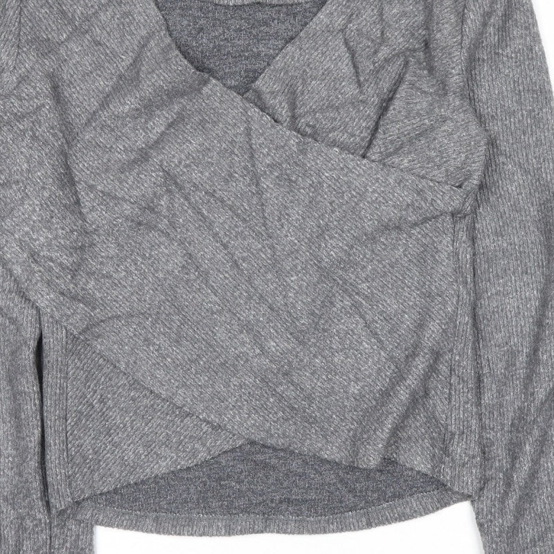 Zara Women Grey L Wrap V-Neck Long Sleeve Knit Jumper