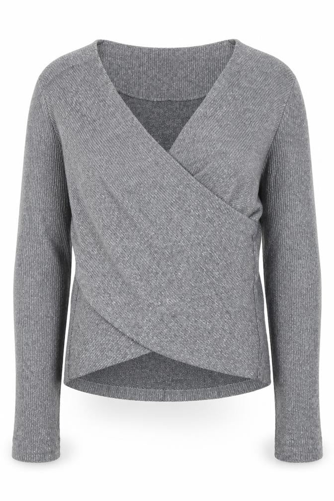 Zara Women Grey L Wrap V-Neck Long Sleeve Knit Jumper