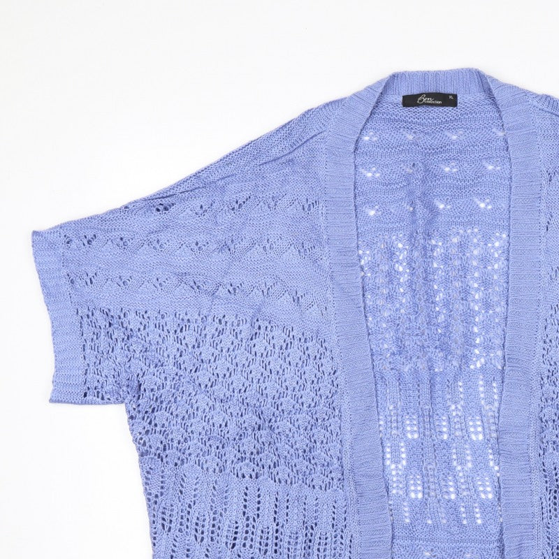 BM Collection Women Blue XL Open Knit Short Sleeve Cardigan