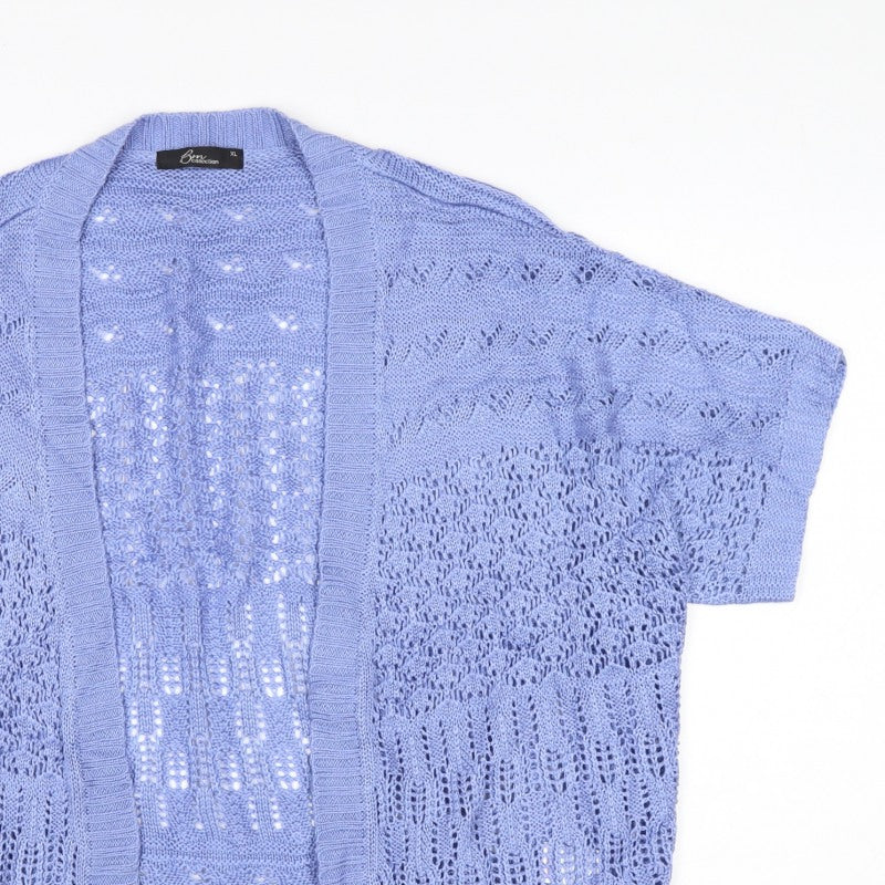 BM Collection Women Blue XL Open Knit Short Sleeve Cardigan