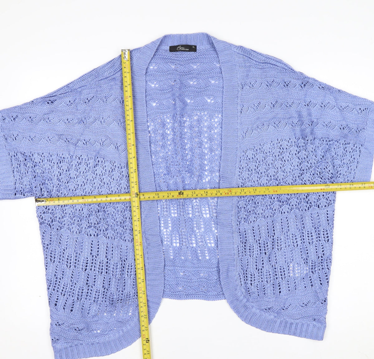 BM Collection Women Blue XL Open Knit Short Sleeve Cardigan