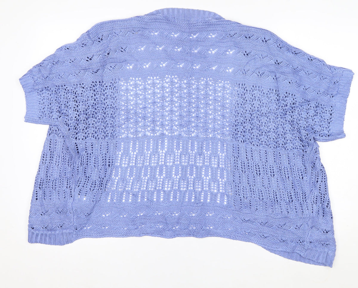 BM Collection Women Blue XL Open Knit Short Sleeve Cardigan