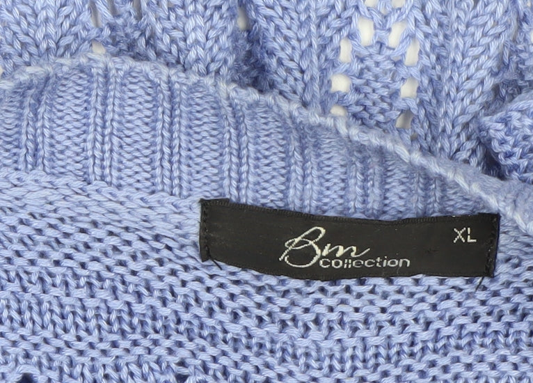 BM Collection Women Blue XL Open Knit Short Sleeve Cardigan