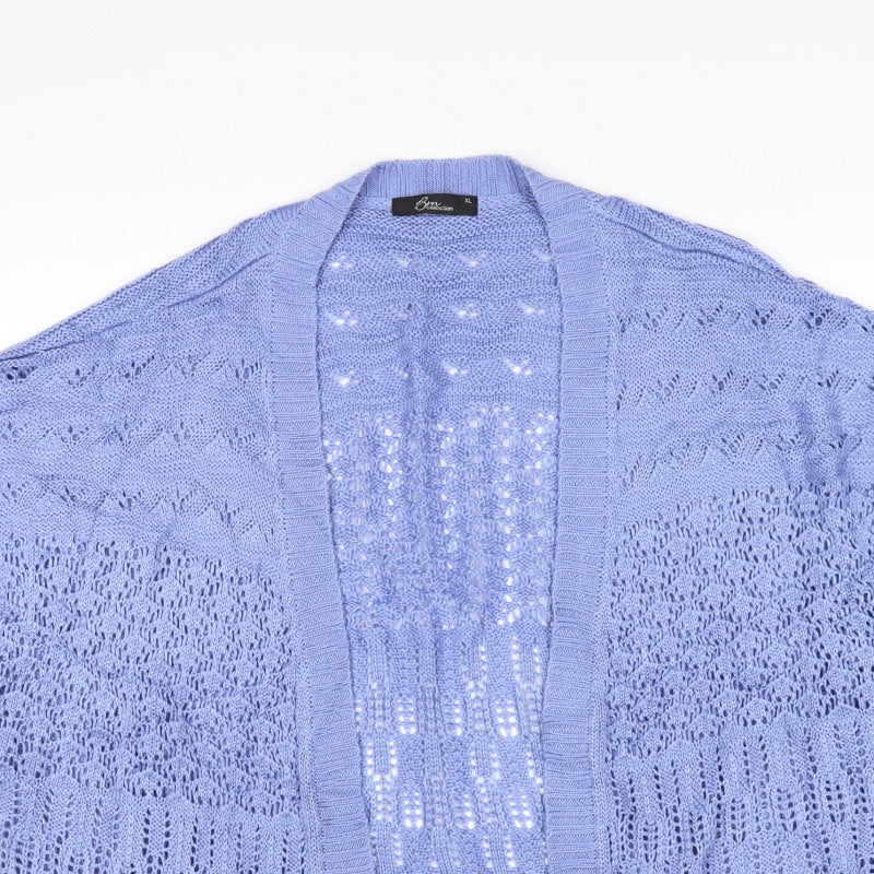 BM Collection Women Blue XL Open Knit Short Sleeve Cardigan