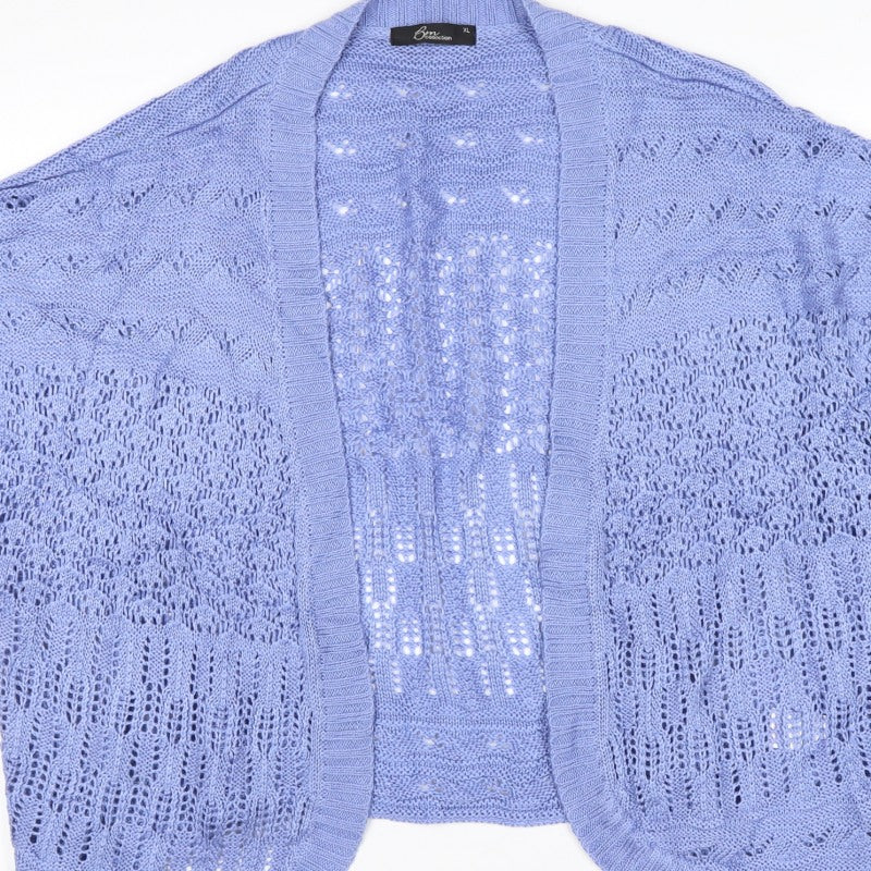 BM Collection Women Blue XL Open Knit Short Sleeve Cardigan