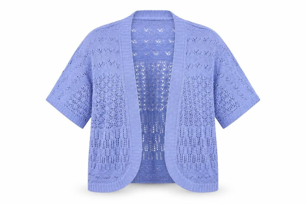 BM Collection Women Blue XL Open Knit Short Sleeve Cardigan