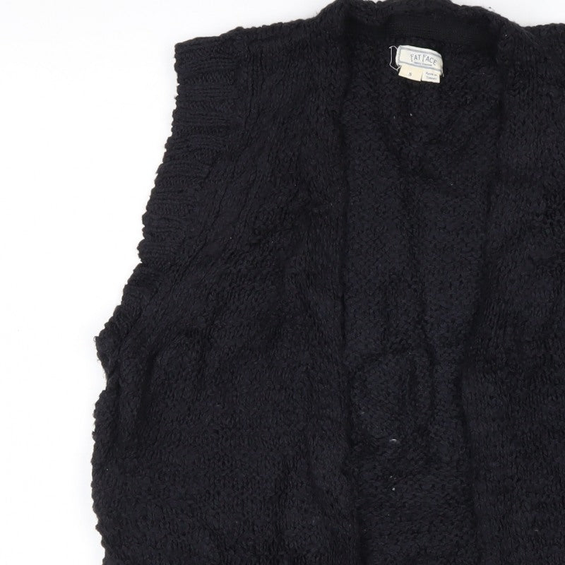 FatFace Women’s Black S Chunky Knit Open Vest Cardigan Sleeveless