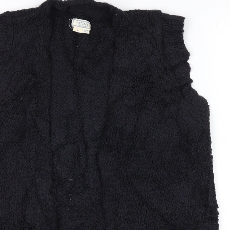 FatFace Women’s Black S Chunky Knit Open Vest Cardigan Sleeveless