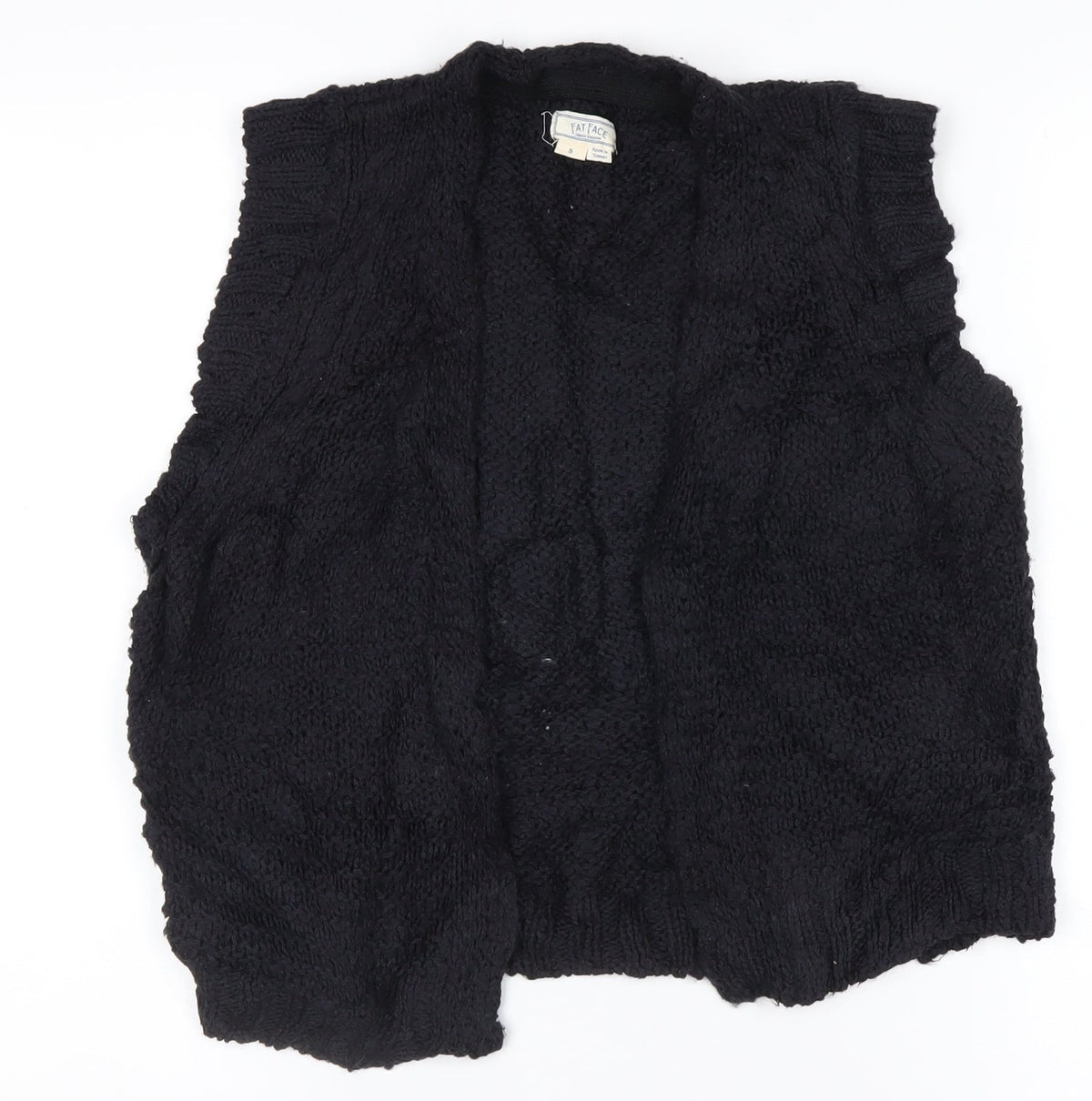 FatFace Women’s Black S Chunky Knit Open Vest Cardigan Sleeveless