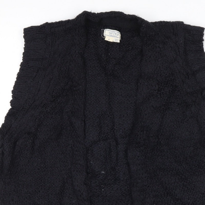 FatFace Women’s Black S Chunky Knit Open Vest Cardigan Sleeveless