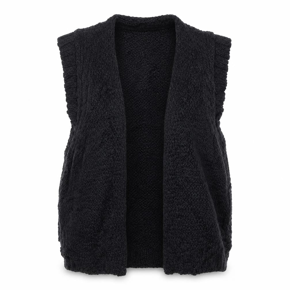 FatFace Women’s Black S Chunky Knit Open Vest Cardigan Sleeveless
