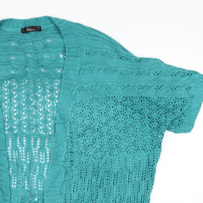 Bm Collection Women’s Blue XL Open Knit Short Sleeve Cardigan