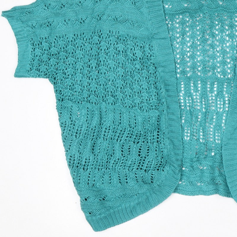 Bm Collection Women’s Blue XL Open Knit Short Sleeve Cardigan