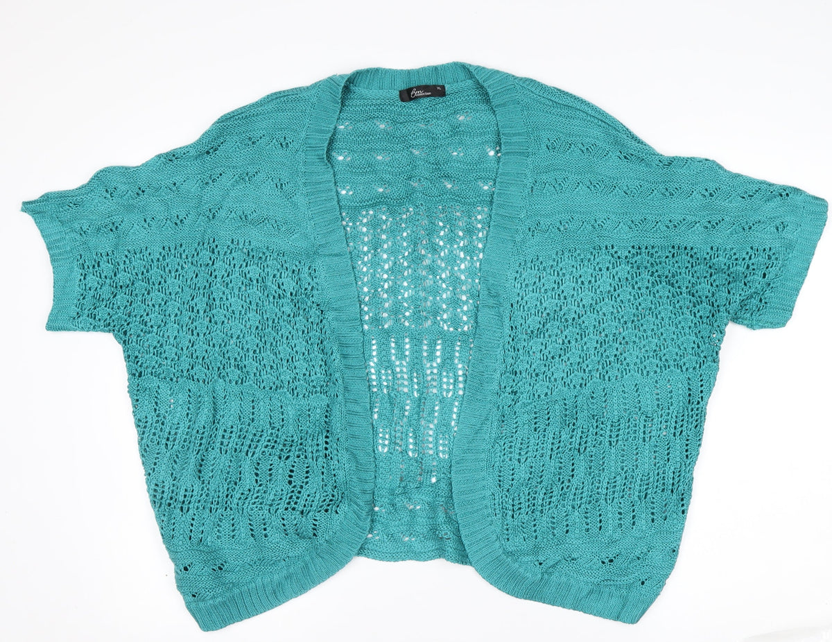 Bm Collection Women’s Blue XL Open Knit Short Sleeve Cardigan