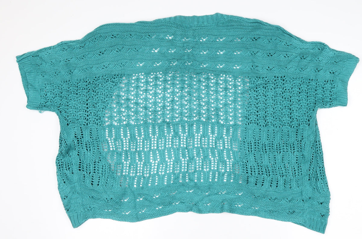 Bm Collection Women’s Blue XL Open Knit Short Sleeve Cardigan