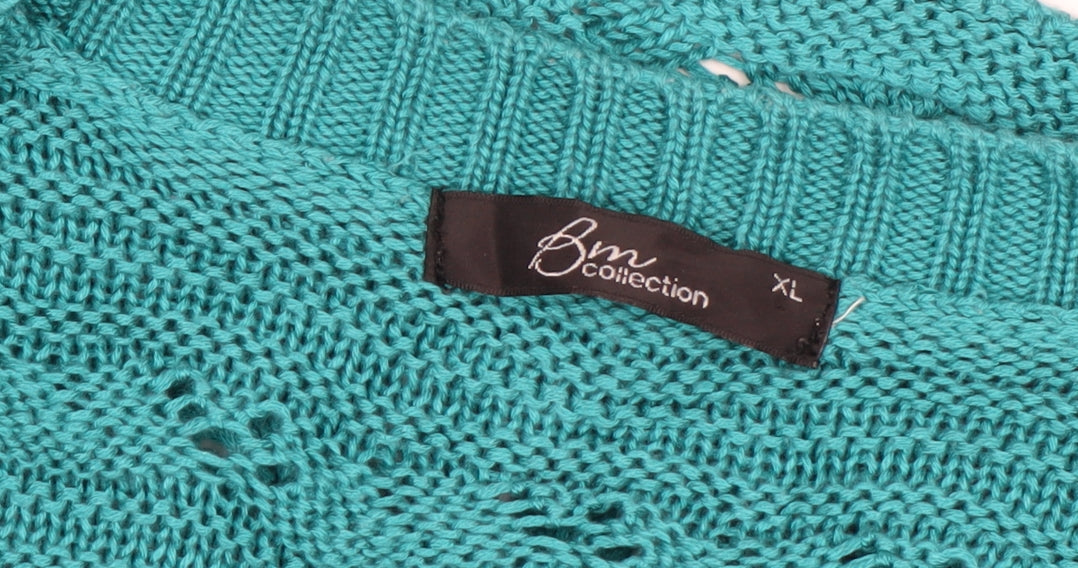 Bm Collection Women’s Blue XL Open Knit Short Sleeve Cardigan