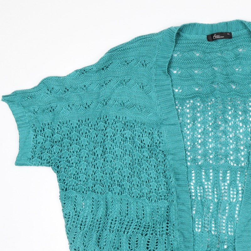 Bm Collection Women’s Blue XL Open Knit Short Sleeve Cardigan