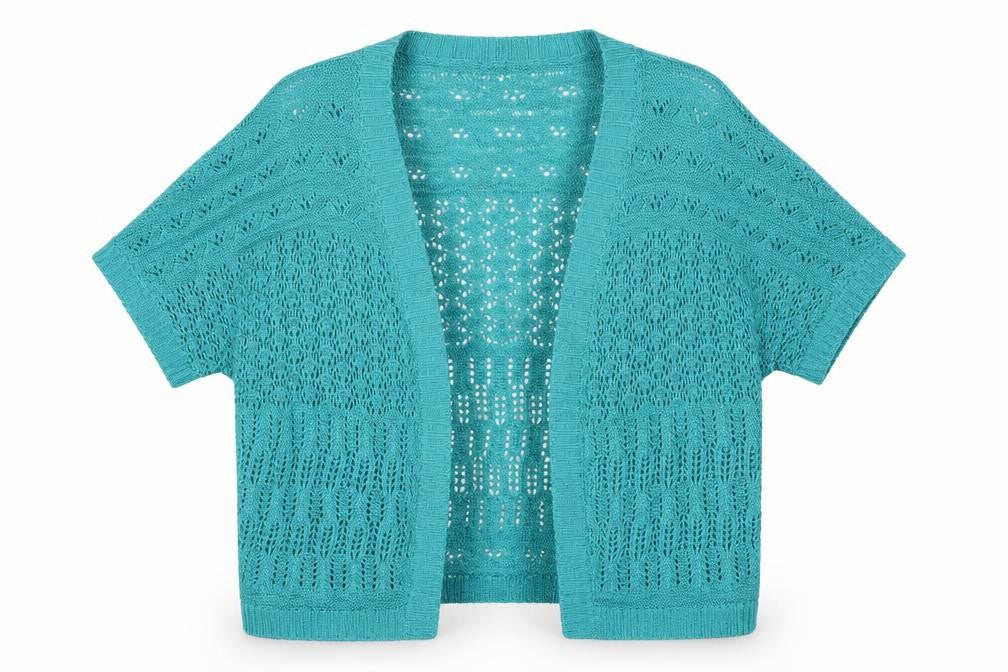 Bm Collection Women’s Blue XL Open Knit Short Sleeve Cardigan