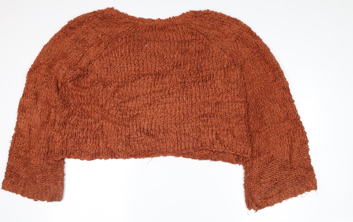 Lush Women’s Brown L Chunky Knit Crew Neck Raglan Pullover Jumper