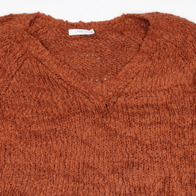 Lush Women’s Brown L Chunky Knit Crew Neck Raglan Pullover Jumper