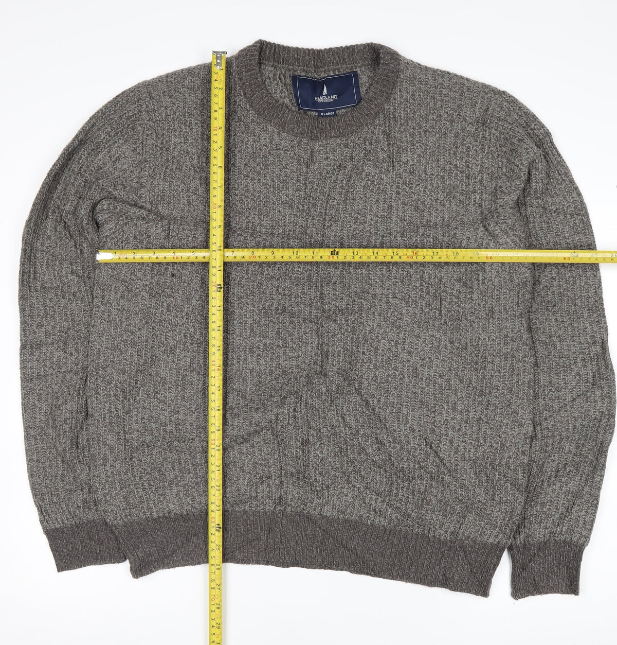 Headland Premium Men’s Grey XL Chunky Knit Crew Neck Pullover Jumper