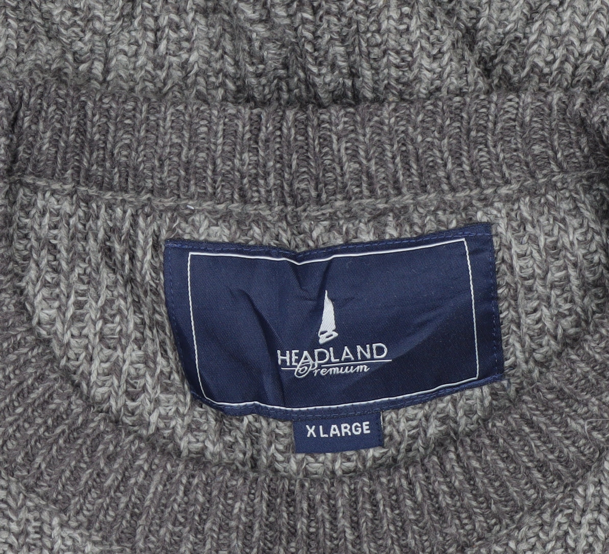 Headland Premium Men’s Grey XL Chunky Knit Crew Neck Pullover Jumper