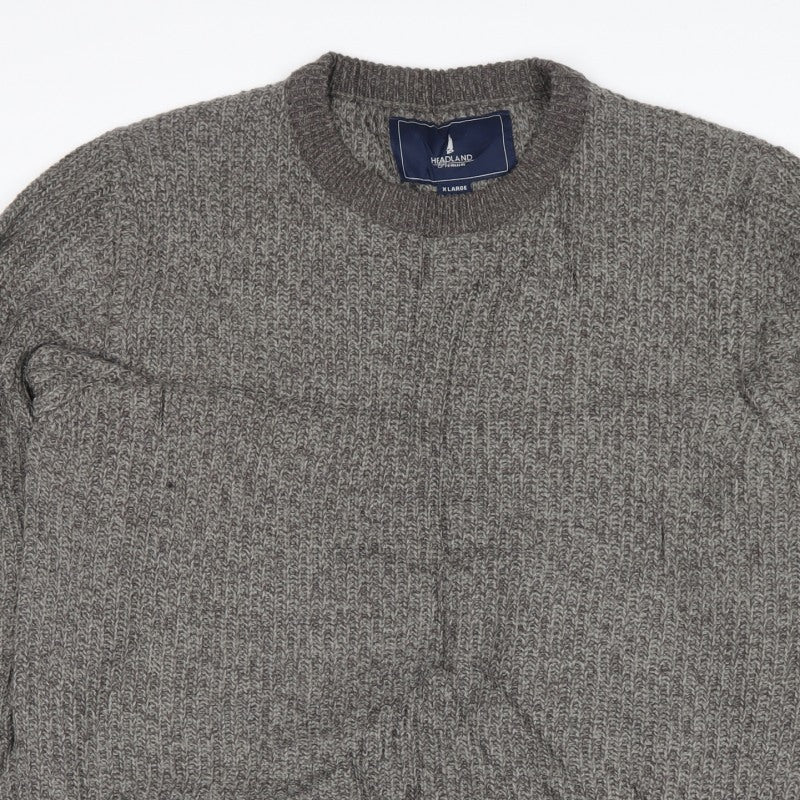 Headland Premium Men’s Grey XL Chunky Knit Crew Neck Pullover Jumper