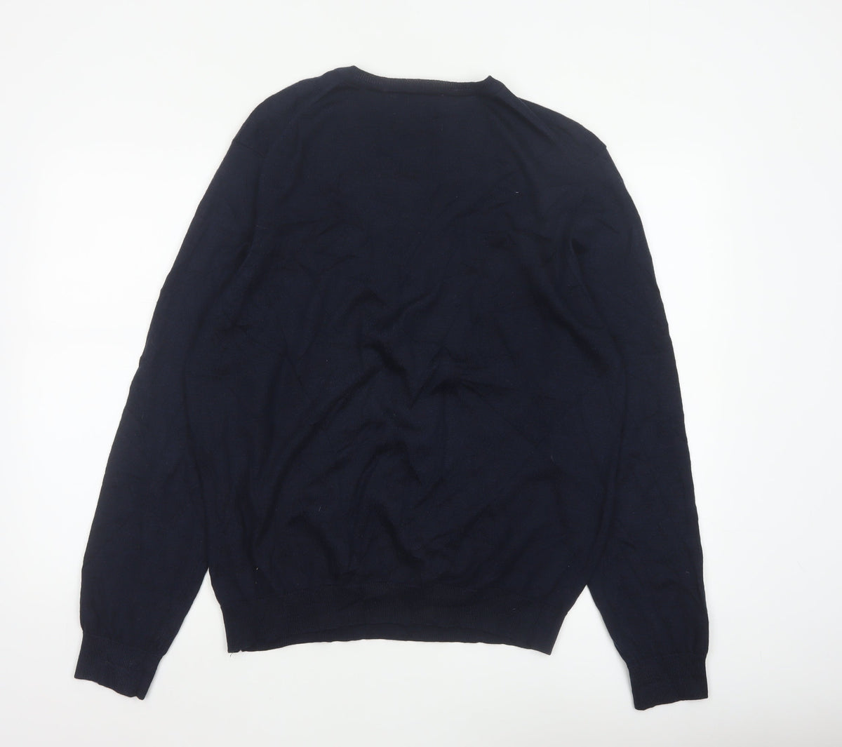 Marks and Spencer Men Blue L Slim Fit Merino Silk V-Neck Pullover