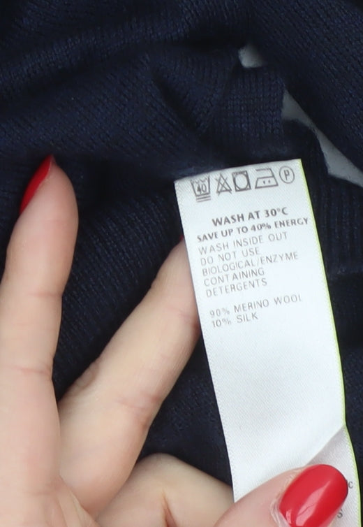 Marks and Spencer Men Blue L Slim Fit Merino Silk V-Neck Pullover