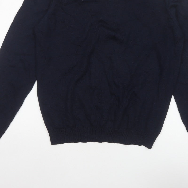 Marks and Spencer Men Blue L Slim Fit Merino Silk V-Neck Pullover