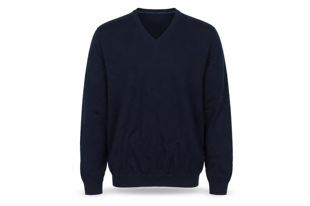 Marks and Spencer Men Blue L Slim Fit Merino Silk V-Neck Pullover