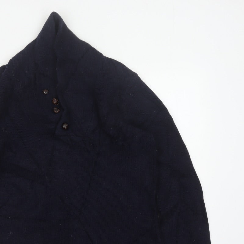Acne Mens Navy Blue M Wool High Neck Button Henley Jumper