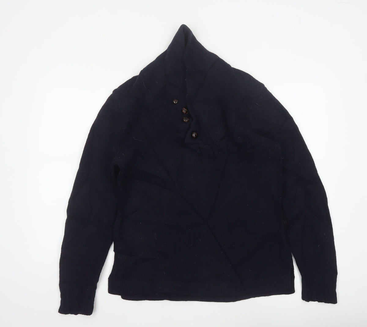 Acne Mens Navy Blue M Wool High Neck Button Henley Jumper