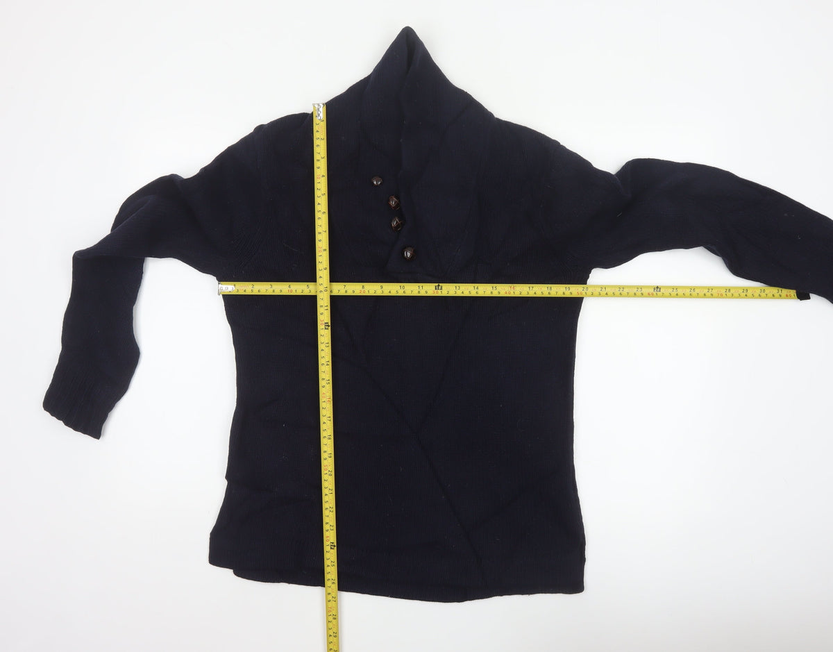 Acne Mens Navy Blue M Wool High Neck Button Henley Jumper