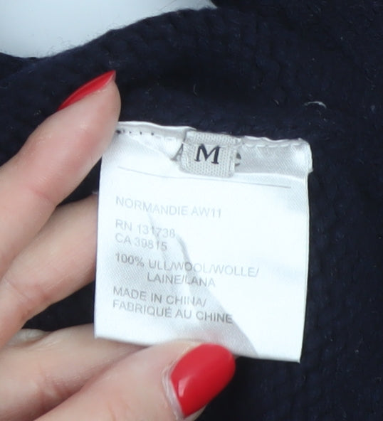 Acne Mens Navy Blue M Wool High Neck Button Henley Jumper