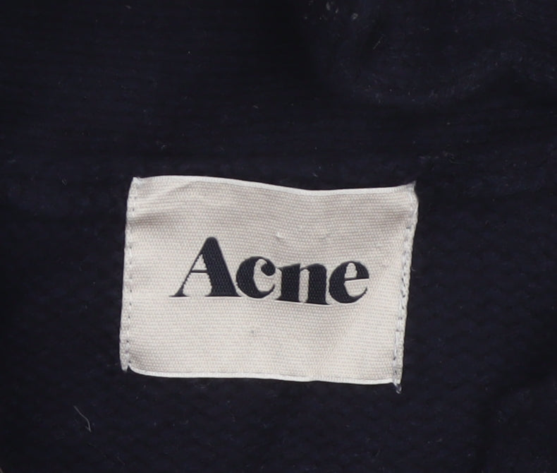 Acne Mens Navy Blue M Wool High Neck Button Henley Jumper