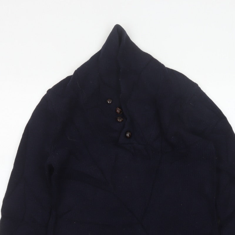 Acne Mens Navy Blue M Wool High Neck Button Henley Jumper