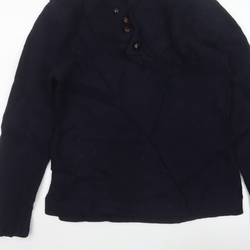 Acne Mens Navy Blue M Wool High Neck Button Henley Jumper