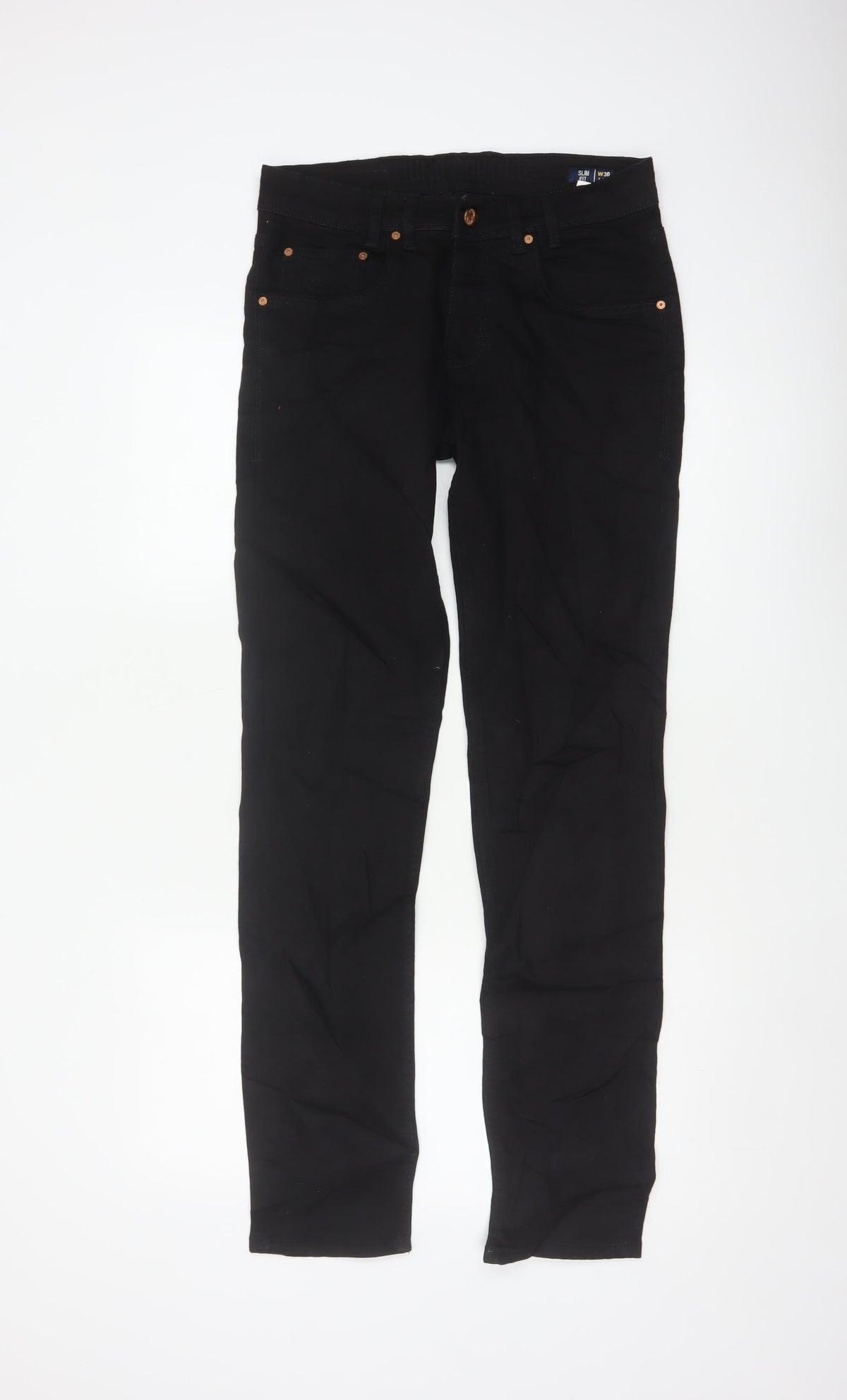 JUNQ Couture Men's Black W30 L32 Slim Fit Denim Jeans 5 Pocket