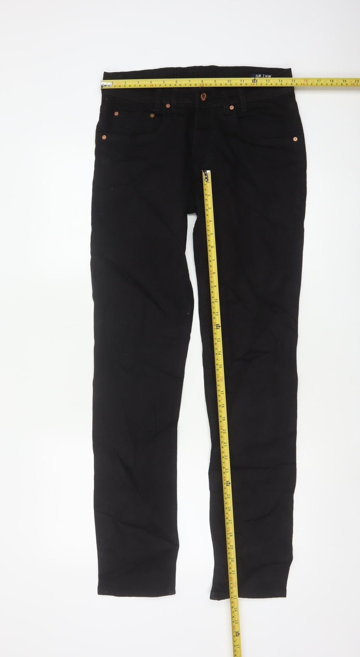 JUNQ Couture Men's Black W30 L32 Slim Fit Denim Jeans 5 Pocket