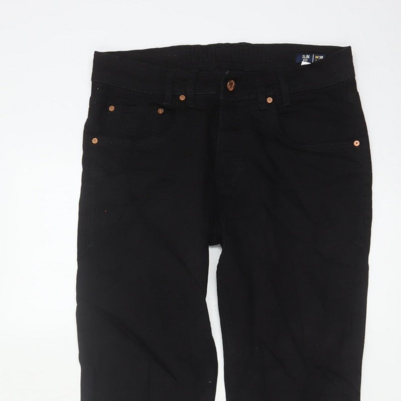 JUNQ Couture Men's Black W30 L32 Slim Fit Denim Jeans 5 Pocket