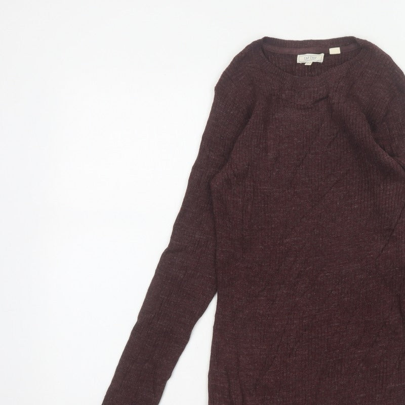 Fat Face Women’s Brown UK 10 Rib Knit Wool Blend Round Neck Jumper