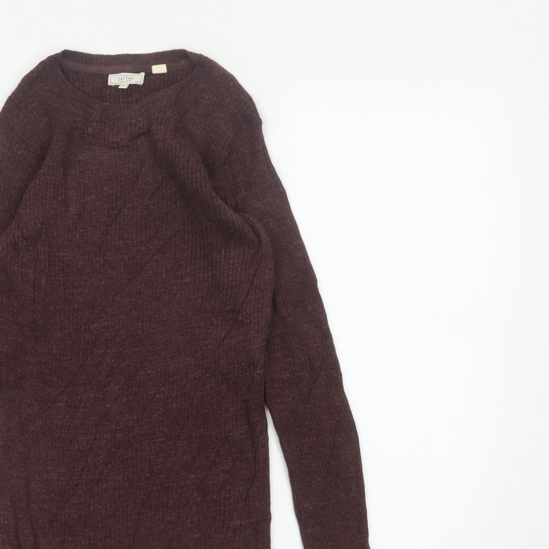 Fat Face Women’s Brown UK 10 Rib Knit Wool Blend Round Neck Jumper